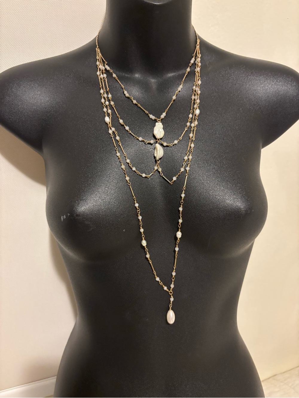 Zara 3026 Spring Layered Gold Pearl Long Necklace
